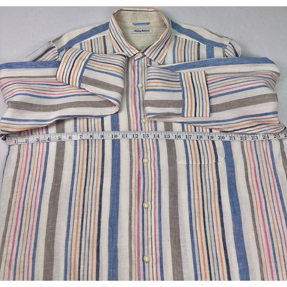 Tommy Bahama Striped 100% Linen Button Up Shirt Multi Color Long Sleeve Size XL - Picture 10 of 12